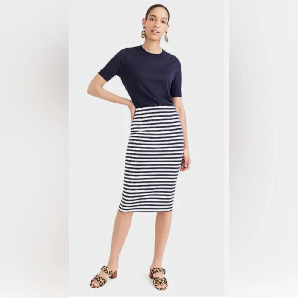 J. Crew “No. 2 Pencil” Navy & White Striped Linen/Cotton Skirt - Size 10P NWT